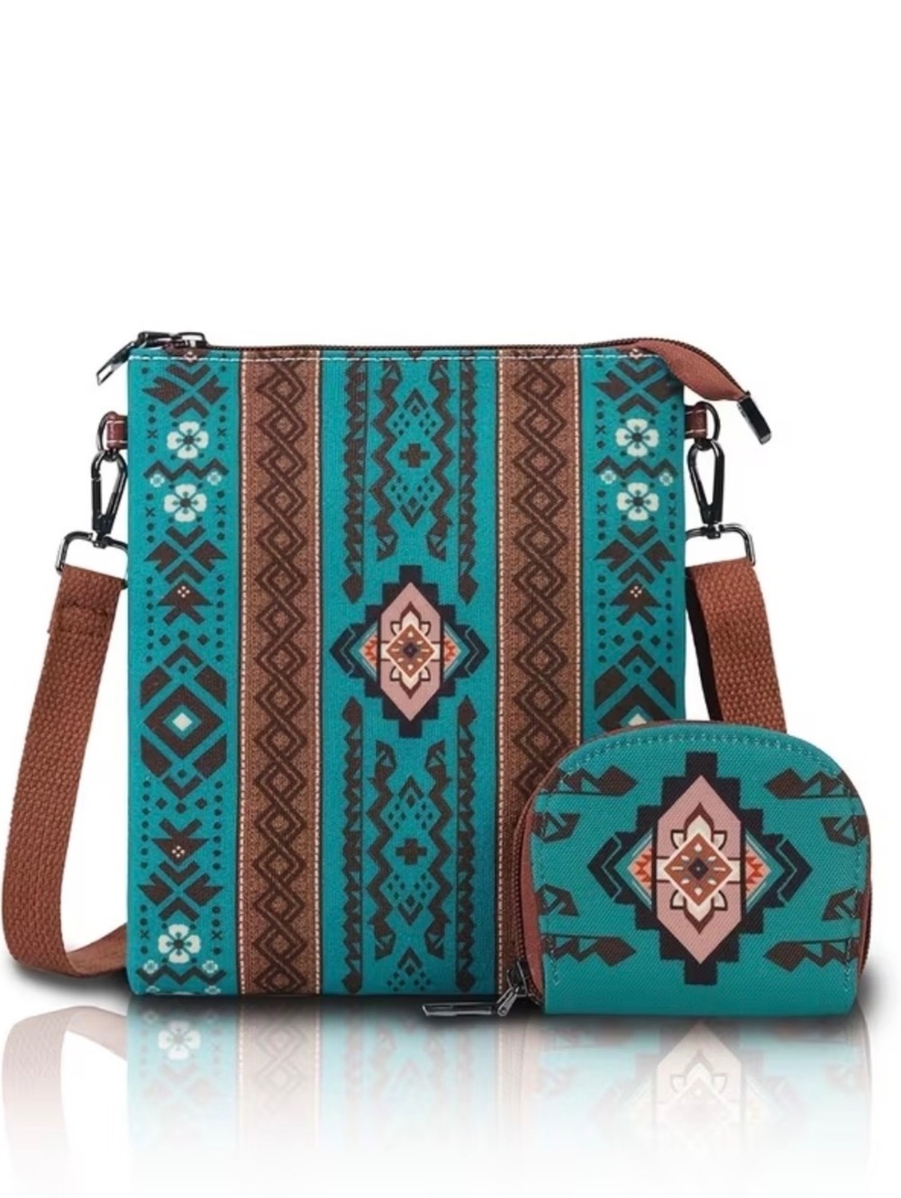New -Super Cute & Stylish -Southwestern Style Turquoise Crossbody Bag Set